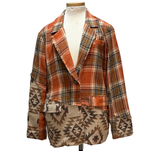Women's Orange Plaid Patchwork Jacket